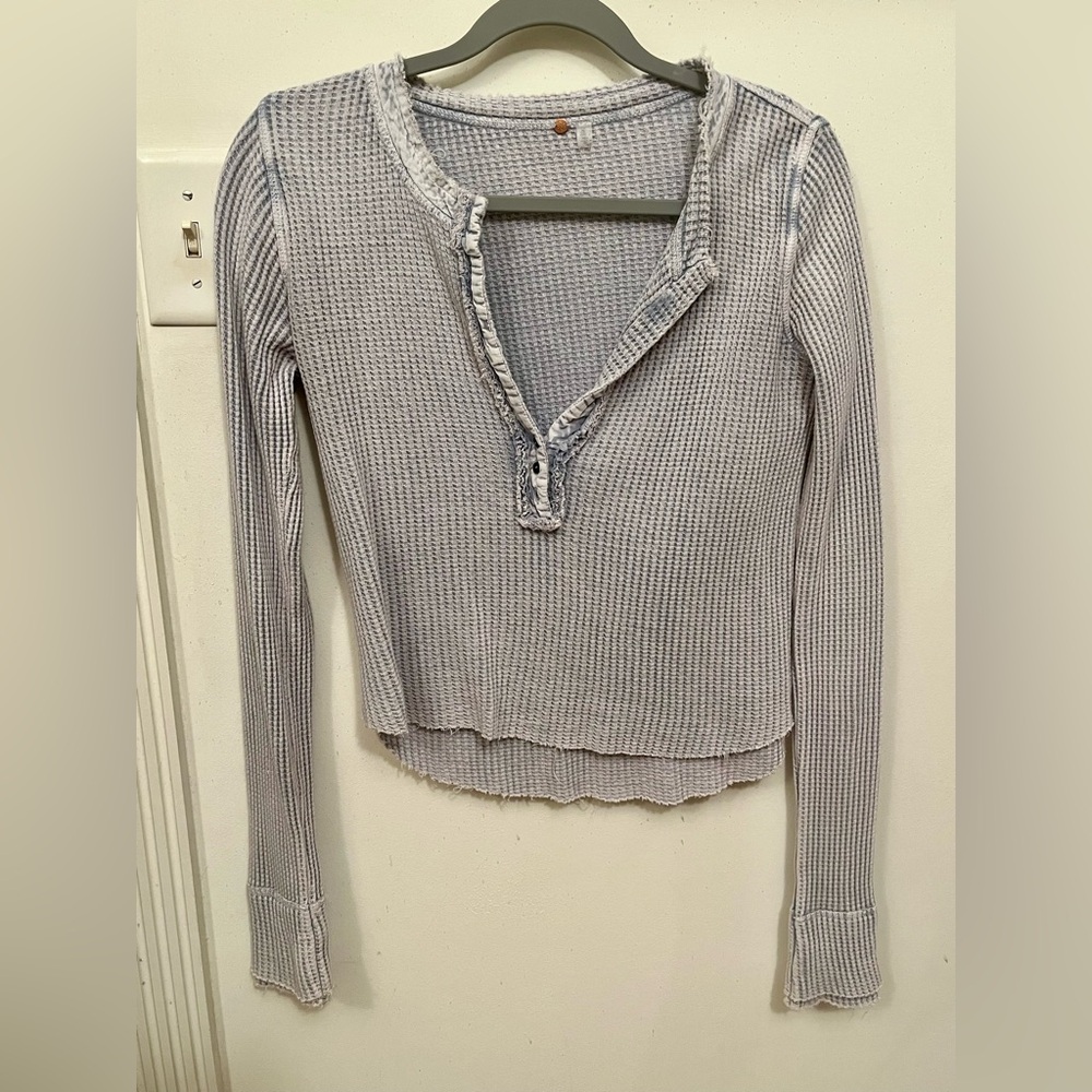 FP Free People One Colt Thermal 3 Buttons long sleeve top Henley waffle knit S